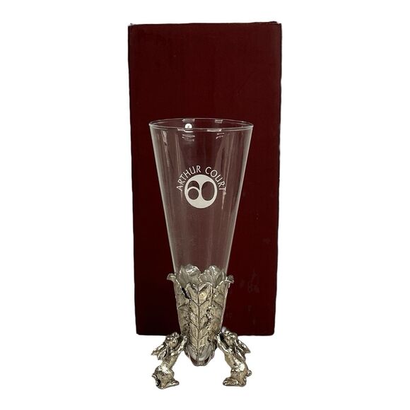 Vtg ARTHUR COURT Cone Glass Vase Aluminum Metal Bunny Rabbit Base Easter 12-232 - Picture 1 of 13